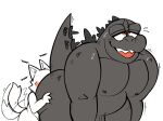 absurd_res ambiguous_gender anal anthro anthro_on_anthro bent_over big_butt butt canid canine duo eye_roll godzilla godzilla_(series) grey_body grey_scales hi_res janjauwu kaiju looking_pleasured male male/ambiguous mammal monster nude oral overweight overweight_anthro overweight_male raised_tail reptile rimming scales scalie sex simple_background tail tail_motion tailwag toho toony