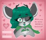 anthro antlers chest_tuft deer freckles fur gesture girly green_eyes green_hair green_tongue hair hand_heart heart_symbol hi_res holidays hoofy_(hoofydeer) hoofydeer horn looking_at_viewer male mammal one_eye_closed scarf solo tongue tongue_out tuft valentine&#039;s_day valentine&#039;s_day_card white_body white_fur wink winking_at_viewer