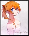  1girl absurdres bare_shoulders blue_eyes breasts cleavage closed_mouth collarbone grey_background hair_between_eyes highres long_hair looking_at_viewer medium_breasts neon_genesis_evangelion orange_hair ponytail shirt sleeveless sleeveless_shirt solo souryuu_asuka_langley xiao_gu_wang 