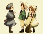  :t ahoge annoyed apron arms_behind_back axis_powers_hetalia bangs blonde_hair blush boots bow bowtie broom brothers brown_eyes brown_hair chibitalia_(hetalia) child clenched_hand cloak cravat crossdressing dark_skin dark_skinned_male dress flower hat head_scarf holding_hands holy_roman_empire_(hetalia) kocho_(kn88) maid male_focus multiple_boys northern_italy_(hetalia) pants parted_bangs puffy_sleeves ribbon siblings simple_background skirt socks southern_italy_(hetalia) sparkle sweat tears white_legwear younger 