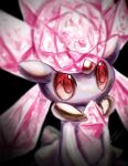  1girl absurdres animal_ears artist_name black_background blurry chest_jewel closed_mouth colored_sclera colored_skin commentary_request depth_of_field diancie expressionless furry furry_female highres long_hair looking_to_the_side pink_gemstone pink_hair pokemon pokemon_(creature) purple_skin red_eyes red_sclera signature simple_background solo standing tensaitou_tou upper_body 