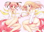  agnes_boulange ass bare_legs barefoot blonde_hair blue_eyes bow breasts brown_hair carina_verritti earrings jewelry long_hair medium_breasts multiple_girls open_mouth pussy shinkai_kiiro shukufuku_no_campanella smile twintails 