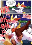 absurd_res anthro biped braixen brown_body butt cinderace clothing dialogue english_text female female_penetrated fur generation_4_pokemon generation_6_pokemon generation_8_pokemon genitals hi_res legwear lopunny male male/female male_penetrating male_penetrating_female nintendo penetration penis pokemon pokemon_(species) profanity pupils sex sirkerner speech_bubble text thick_thighs thigh_highs white_body