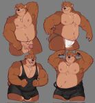 2024 anthro armpit_tuft bear biceps brown_bear bulge butt chest_tuft clothed clothing detailed_bulge erection facial_piercing fist flexing genitals grizzly_bear hair hi_res jockstrap jockstrap_only justshu male mammal multiple_poses musclegut muscular muscular_male nose_piercing nose_ring open_mouth open_smile pecs penis piercing pose presenting raised_arm ring_piercing scar shaking_butt sketch_page slightly_chubby slightly_chubby_male smile solo tony_(daretobear) topless tuft underwear underwear_only ursine vein veiny_penis wrestling_singlet