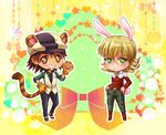  animal_ears bad_id bad_pixiv_id barnaby_brooks_jr belt blonde_hair blush boots brown_eyes brown_hair bunny_ears bunny_tail cabbie_hat chibi extra_ears facial_hair frown glasses gloves green_eyes hand_on_hip hat jacket jewelry kaburagi_t_kotetsu kemonomimi_mode male_focus multiple_boys necklace necktie panca paw_gloves paws red_jacket stubble studded_belt tail tiger_&amp;_bunny tiger_ears tiger_tail vest waistcoat 