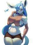 2024 anthro armwear blue_hair clothed clothing digital_media_(artwork) eeveelution elbow_gloves eyebrows female front_view generation_4_pokemon glaceon gloves hair handwear hi_res long_hair looking_at_viewer nintendo pokemon pokemon_(species) sana!rpg simple_background solo