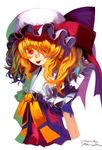  :p absurdres ascot blonde_hair bow flandre_scarlet hair_over_one_eye hat highres kansou_samehada red_eyes solo tongue tongue_out touhou 
