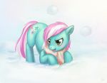  cool_colors cutie_mark ducking equine female g3 green_body green_eyes grin hair hasbro horse lucky mammal minty minty_(mlp) mooflz multi-colored_hair my_little_pony pink_hair pony scarf snow snowball snowball_fight solo two_tone_hair unknown_artist white_hair 
