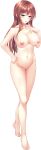  1girl absurdres blue_eyes blush breasts brown_hair collarbone completely_nude full_body hand_on_own_hip highres himukai_chihiro himukai_chihiro_wa_shigoto_ga_tsuzukanai large_breasts long_hair looking_at_viewer mole mole_under_eye muutsuki navel nipples non-web_source nude official_art open_mouth photoshop_(medium) solo tachi-e transparent_background 