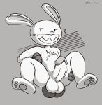 2020 abdominal_bulge anal anal_penetration anthro artist_name balls balls_touching big_balls big_penis blush blush_lines digital_media_(artwork) duo fur genitals grey_background greyscale hi_res humanoid_genitalia humanoid_penis lagomorph leg_grab leporid male male/male mammal max_(sam_and_max) monochrome motion_lines panickingad pawpads paws penetration penile penile_penetration penis rabbit sam_and_max sharp_teeth simple_background sweatdrop_(iconography) teeth white_body white_fur