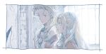  1boy 1girl armor blonde_hair braid closed_mouth commentary gustave_xiii indoors leslie_bering long_hair michibata_65 saga saga_frontier_2 standing window 