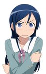  aragaki_ayase black_hair blue_eyes blush disgust face frown highres long_hair open_mouth ore_no_imouto_ga_konna_ni_kawaii_wake_ga_nai simple_background smile_(rz) solo staring sweatdrop 