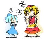  bishamonten's_pagoda blonde_hair blue_hair chibi cirno multiple_girls short_hair toramaru_shou touhou tsukino |_| 