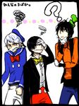  ? angry bad_id bad_pixiv_id black_hair bow bowtie disney donald_duck facepalm fume gloves goofy hat humanization male_focus mickey_mouse multiple_boys personification translated white_hair yanyantsukebou 