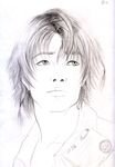  autumn_sacura male monochrome original pencil realistic simple_background solo traditional_media 