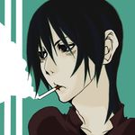  androgynous ayame_(0419) black_hair cigarette pale_skin short_hair smoking solo torako_(yotsubato!) yotsubato! 