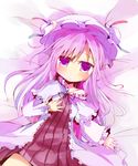  bad_id bad_pixiv_id bare_shoulders blush chibi from_above hat long_hair lying off_shoulder on_back patchouli_knowledge purple_eyes purple_hair rowtan solo touhou 
