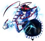  absurdres drill electricity glowing glowing_eyes hat highres lightning nagae_iku purple_hair red_eyes ribbon serious shawl short_hair solo touhou transparent_background tyourou_god 