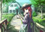  anne_of_green_gables anne_shirley apron book braid day green_eyes hat kogaken looking_back outdoors red_hair smile solo twin_braids victorian 