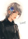  androgynous bad_id bad_pixiv_id character_name face flower hair_flower hair_ornament lowres metal_gear_(series) metal_gear_solid metal_gear_solid_4 short_hair silver_hair solo sunny_gurlukovich ueda_toraji 