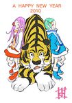  2girls anemone_(eureka_seven) animal boots eureka eureka_seven eureka_seven_(series) hands_in_pockets multiple_girls new_year scarf tiger winter winter_clothes yoshida_ken'ichi 