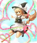  bad_id bad_pixiv_id blonde_hair braid broom broom_riding buttons dress fang hair_ribbon hat heart kirisame_marisa mary_janes mini-hakkero open_mouth outstretched_arms ribbon shoes short_hair sigina smile socks solo spread_arms touhou witch_hat yellow_eyes 