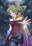  bad_id bad_pixiv_id blue_eyes breasts cape cleavage detached_sleeves final_fantasy final_fantasy_vi green_hair hands highres jewelry large_breasts mi_miko_and_ri_riko pantyhose snow solo tina_branford transformation 