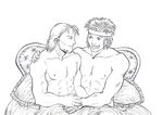  2boys abs autumn_sacura bartre beard bed dorcas fire_emblem monochrome simple_background yaoi 