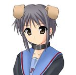  animal_ears artist_request bangs collar dog_ears kita_high_school_uniform nagato_yuki school_uniform short_hair solo suzumiya_haruhi_no_yuuutsu 