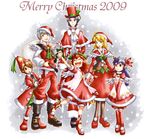  3boys 3girls allegretto bad_id bad_pixiv_id beat_(trusty_bell) blonde_hair blue_hair boots brown_hair christmas closed_eyes frederic_chopin gift hat hige_(yosemite) long_hair march_(trusty_bell) multiple_boys multiple_girls pantyhose polka_(trusty_bell) red_hair sack salsa_(trusty_bell) santa_costume santa_hat short_hair silver_hair top_hat trusty_bell twintails wings 