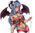 2018 big_breasts breasts camel_toe choker christmas christmas_clothing christmas_lights clothed clothing demon demon_humanoid female hair hi_res holidays humanoid humanoid_pointy_ears jewelry kindajinxed legwear lingerie midriff multicolored_hair necklace not_furry shaded simple_background skimpy solo tan_body tan_skin vivica_(akukun) white_background wings