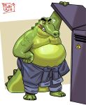 2024 3_toes absurd_res alligator alligatorid anthro belly big_belly biped crocodilian ed_(robot_dreams) feet green_body hi_res male moobs overweight overweight_male reptile robot_dreams said_the_saisio scalie smoking solo toes