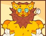 anthro breast_grab breasts confusion felid fur groping_chest hand_on_breast hi_res lion looking_down maine male male/male mammal moobs nipples orix_(artist) pantherine solo tongue tongue_out yellow_body yellow_fur
