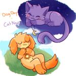 1:1 2024 :3 ambiguous_gender anthro blush blush_stickers canid canine canis catnap_(poppy_playtime) cheek_tuft cloud colored dandelion day detailed_background digital_media_(artwork) dogday_(poppy_playtime) domestic_cat domestic_dog duo english_text eyes_closed facial_tuft felid feline felis feral feralized floppy_ears flower fur giyuyuchan gloves_(marking) grass head_tuft hi_res jewelry kemono leg_markings lying mammal markings mob_entertainment monotone_body monotone_fur monotone_tail multicolored_body multicolored_fur necklace night nude on_back on_front orange_body orange_ears orange_fur orange_tail pendant plant poppy_playtime purple_body purple_ears purple_fur purple_inner_ear purple_tail shaded sky sleeping smiling_critters socks_(marking) star starry_sky tail text tuft two_tone_body two_tone_fur yellow_body yellow_fur