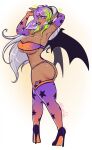 2018 abstract_background alternative_fashion big_breasts big_butt biped breasts butt butt_focus clothed clothing demon demon_humanoid female footwear hair hi_res high_heels horn huge_breasts humanoid lips multicolored_hair nipple_outline not_furry purple_eyes ryunwoofie signature skimpy solo standing tan_body tan_skin vivica_(akukun) wings