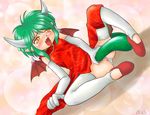  china_dress chinese_clothes draco_centauros dragon_wings dress fang green_hair horns masturbation n3o2 panties panty_pull pointy_ears puyopuyo slippers solo tail thighhighs underwear wings yellow_eyes 
