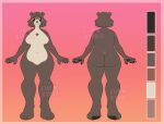 anthro bear belly big_breasts big_butt breasts brown_body brown_eyes brown_hair butt curled_hair curvy_figure digital_media_(artwork) female fur furkyuu hair hi_res latina mammal model_sheet overweight simple_background small_tail solo spectacled_bear tail tremarctine wide_hips