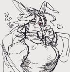 anthro blep clothing collar heart_symbol heterochromia ituduki_aaa lagomorph leporid lifewonders long_ears looking_at_viewer male mammal muscular muscular_male pecs rabbit shirt sketch sketchy smile solo tank_top tokyo_afterschool_summoners tongue tongue_out topwear tu&#039;er_shen(tas)