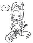  ... 1girl animal_ear_fluff animal_ears blue_archive cruciform_halo detached_sleeves dress flower_wreath forehead fox_ears full_body guitar halo highres holding holding_guitar holding_instrument instrument long_hair monochrome seia_(blue_archive) sleeve_bow solo standing uranium10 white_dress 