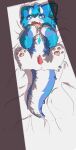  an_nie anus bed_sheet bedding belly blue_body blue_fur feral fur genitals hi_res horn legs_up looking_pleasured lying male on_back pawpads penis solo white_belly 