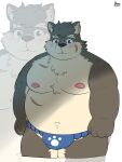  anthro asian_clothing belly blue_eyes blush brown_body brown_fur bulge canid canine canis clothing domestic_dog east_asian_clothing eyebrows fundoshi fur hi_res japanese_clothing lifewonders male mammal moritaka_(tas) musclegut muscular navel nipples pecs pomo_oto scar solo thick_eyebrows tokyo_afterschool_summoners underwear 