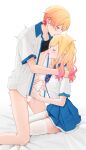  1boy 1girl 2_(tsvf3235) bar_censor black_shirt blonde_hair blue_skirt brother_and_sister censored closed_eyes highres incest licking licking_nipple long_hair multicolored_hair navel nipple_stimulation open_mouth penis pink_hair project_sekai sex shirt short_hair siblings skirt stomach tenma_saki tenma_tsukasa thighhighs tongue tongue_out white_shirt white_thighhighs yellow_eyes 