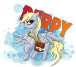  blonde_hair bubble cool_colors cutie_mark derpy_hooves_(mlp) equine explosion female feral friendship_is_magic grey_body hair hasbro letters mail mailbag mammal my_little_pony pack pegasus plain_background pose raised_hoof solo spread_wings text transparent_background wings yellow_eyes zephyrsdaemon 