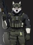 anthro armor assault_rifle balaclava bulletproof_vest canid canine canis clothing disney gun headgear helmet hi_res logan_fangmeyer male mammal mask police psakorn_tnoi ranged_weapon rifle solo special_forces swat tactical_gear uniform weapon wolf zootopia zpd