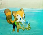  1girl animal_ears beach blue_eyes deebs gloves heart hydrokinesis marine_the_raccoon one-hour_drawing_challenge raccoon_ears raccoon_tail solo sonic_(series) sonic_rush_adventure tail wading water yellow_gloves 