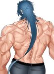  1boy ass back back_focus back_muscles bara broad_shoulders facing_away from_behind highres itaru_(kidomh63) live_a_hero long_hair male_focus muscular muscular_male pants scar scar_on_back shidemasu_(live_a_hero) solo topless_male very_long_hair 