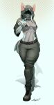 absurd_res anthro belt big_breasts boots bottomwear breasts clothing combat_boots fan_character female footwear heart_symbol hi_res hoodie huge_breasts hybrid jennytsd17689 military pants solo topwear white_body