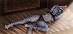 2024 4_toes 5_fingers abs anthro bed bethesda_softworks blue_body blue_hair blue_spots blurred_background breasts chest_tuft claws clothed clothing daedric_runes detailed_background digital_media_(artwork) eyes_closed feet felid feline female fingers fur furniture grey_body grey_fur hair happy hi_res inner_ear_fluff inside khajiit leopard light light_beam lying m&#039;ria_(maks_hunt) mammal markings microsoft nimari oblivion on_back on_bed open_mouth pantherine panties pillow runes snow_leopard solo spots spotted_body spotted_fur spread_toes stretching sunbeam sunlight tail text the_elder_scrolls toes topwear tuft under_boob underwear white_body white_claws white_fur yawn