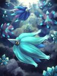  7_phi_3 alternate_color blurry blurry_background commentary_request crystal dust_cloud glimmora highres no_humans pokemon pokemon_(creature) shiny_pokemon solid_oval_eyes sunlight yellow_eyes 