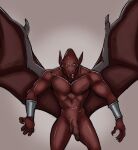  anthro balls capcom casual_nudity demon demon&#039;s_crest firebrand gargoyle gargoyle&#039;s_quest genitals ghosts_&#039;n_goblins humanoid_genitalia humanoid_hands humanoid_penis male manly membrane_(anatomy) membranous_wings muscular muscular_anthro muscular_male nipples nude pecs penis red_arremer red_body saber_artz sam_scribbles simple_background solo tongue wings 